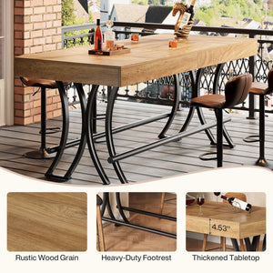 63" Counter Height Bar Table with Metal Footrest — Rustic Brown