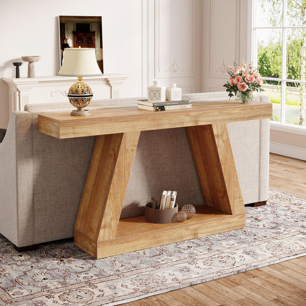 Farmhouse Console Table 55 Inch with Storage