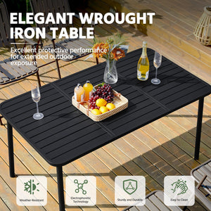Rectangular Slatted Metal Outdoor Dining Table for 6