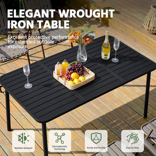 Rectangular Slatted Metal Outdoor Dining Table for 6