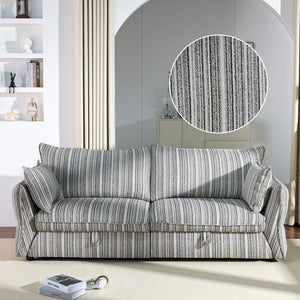 86" 3-Seater Storage Sofa with Striped Fabric & Wood Frame
