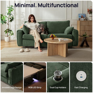 Queen Sleeper Sofa Bed with USB Charging & Memory Foam Mattress