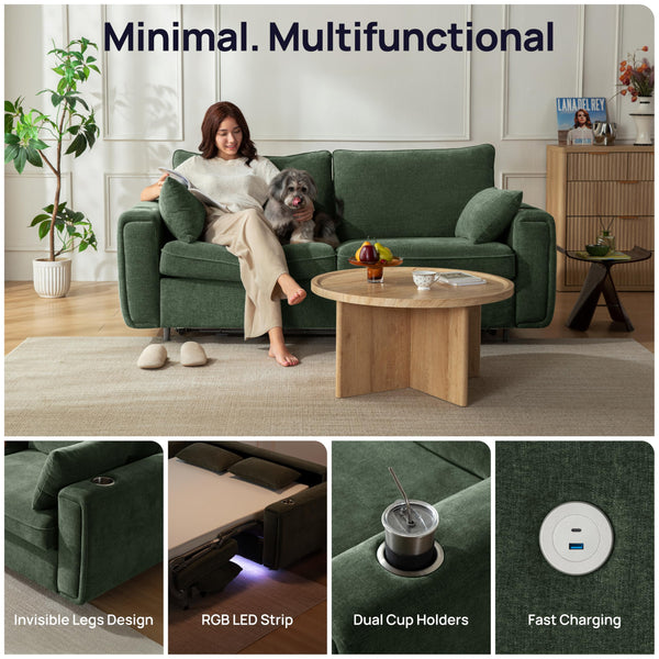 Queen Sleeper Sofa Bed with USB Charging & Memory Foam Mattress