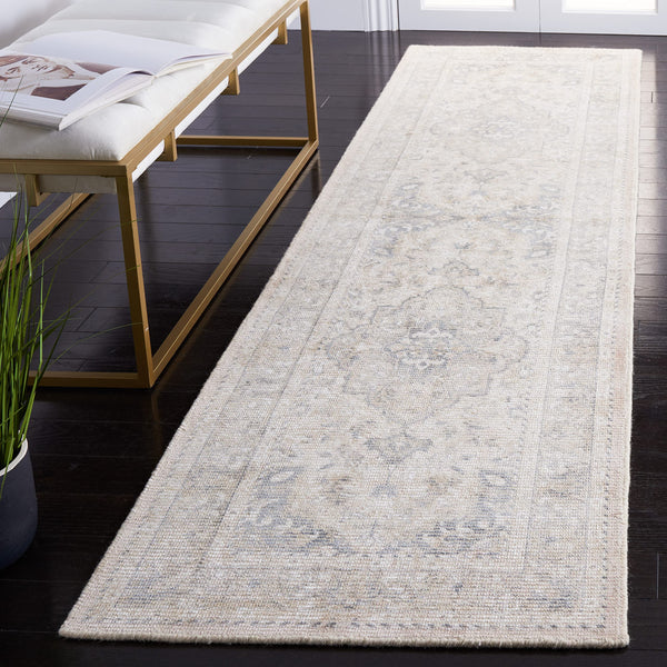 Vintage Distressed Runner Rug 2'3" x 9' – Grey & Ivory