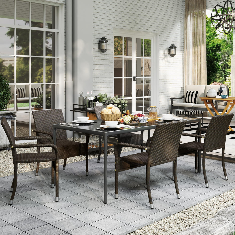 Stackable Outdoor Rattan Dining Chairs Set of 4 with Armrests