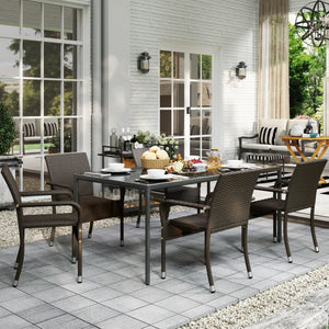 Stackable Outdoor Rattan Dining Chairs Set of 4 with Armrests