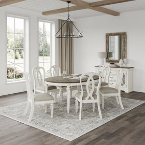 French Country Ribbon Back Dining Chairs — Set of 2, Chipped White