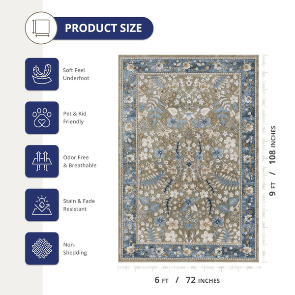 Green Vintage Floral Area Rug