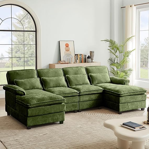 U-Shaped Sectional Cloud Sofa with Double Chaise