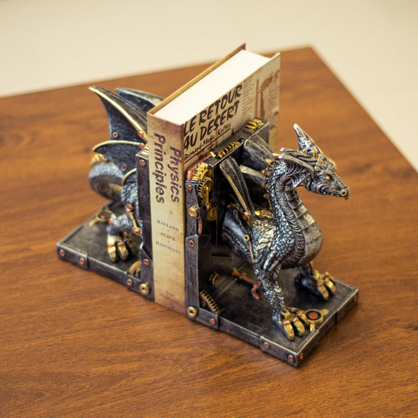Steampunk Dragon Bookends – Metallic Resin, Set of 2