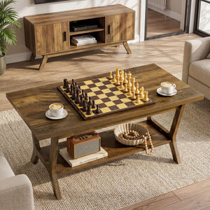 2-Tier Farmhouse Coffee Table with Storage Shelf