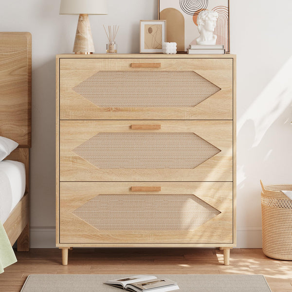 3-Drawer Rattan Dresser