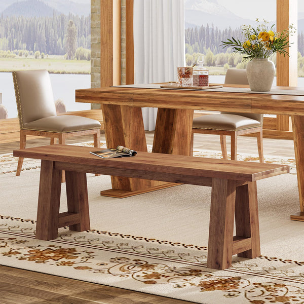 Solid Wood Dining Bench with A-Shaped Legs, 55-Inch Farmhouse Indoor Bench
