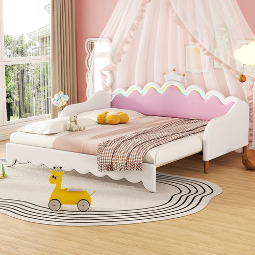 Twin Princess Daybed with Crown Headboard & LED Lights