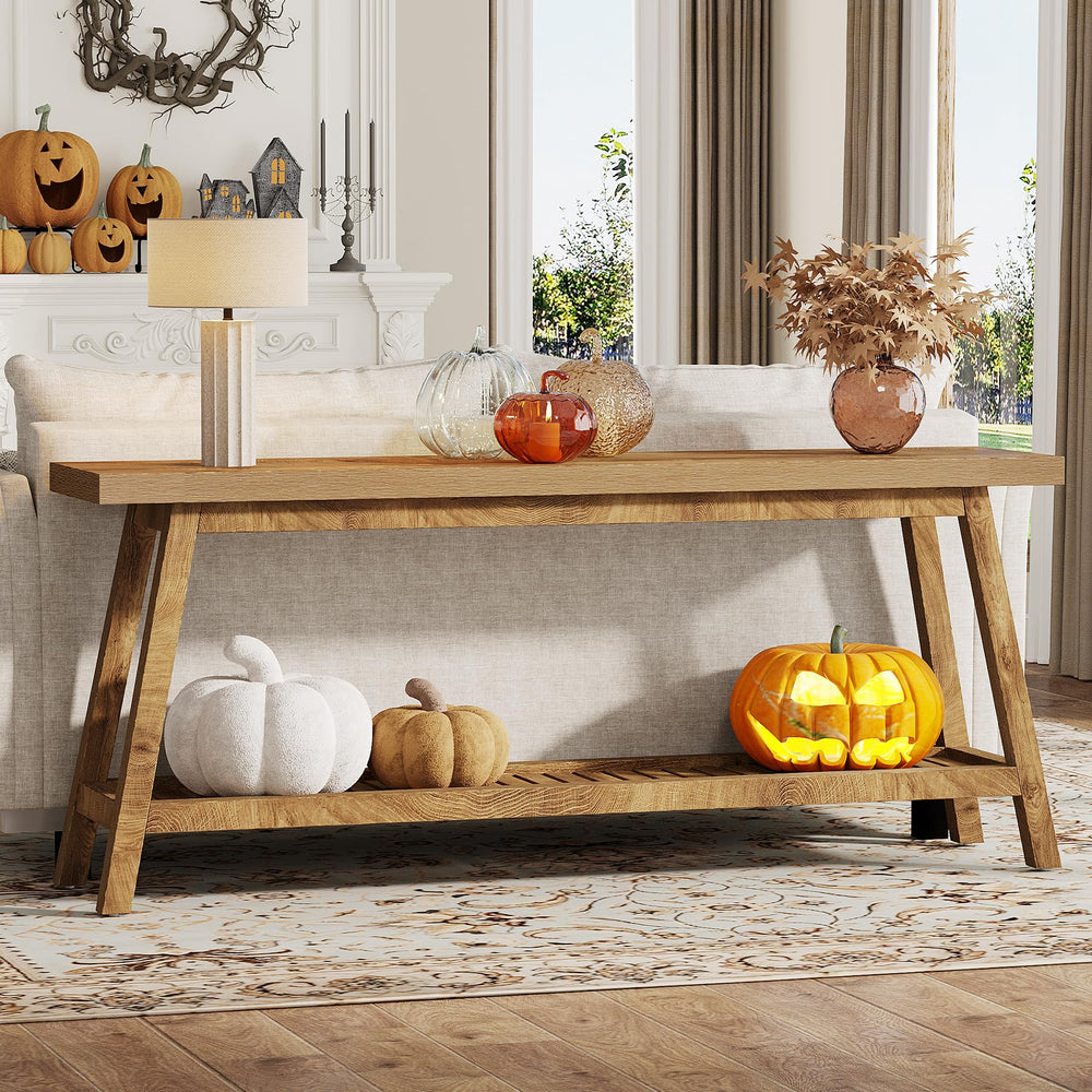70.87-Inch Farmhouse Console Table with 2-Tier Storage