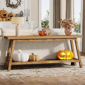 70.87-Inch Farmhouse Console Table with 2-Tier Storage