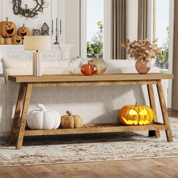 70.87-Inch Farmhouse Console Table with 2-Tier Storage
