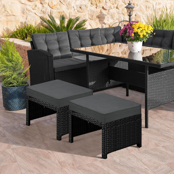 Outdoor Wicker Ottoman Set of 2 with Removable Cushion