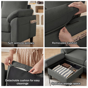 4-Piece Corduroy Living Room Set – Sofa, Loveseat & Ottoman