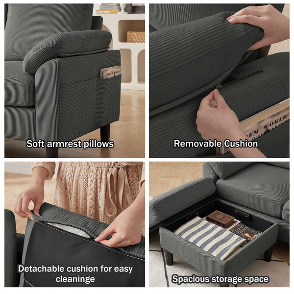 4-Piece Corduroy Living Room Set – Sofa, Loveseat & Ottoman