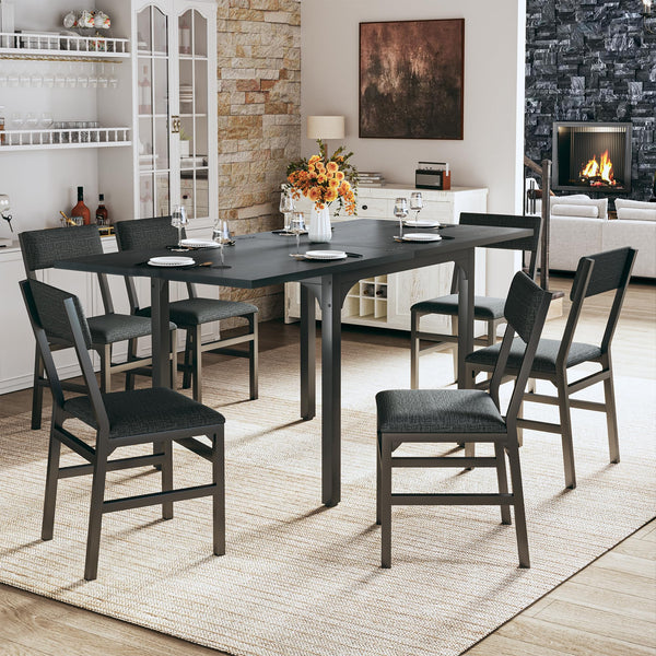 7-Piece Extendable Dining Table Set with 6 Upholstered Chairs