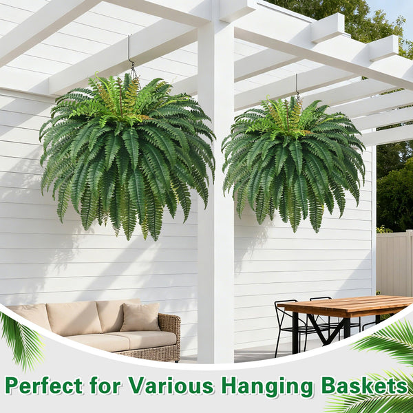 Large Artificial Boston Fern – UV Resistant Faux Fern for Outdoor & Indoor Decor