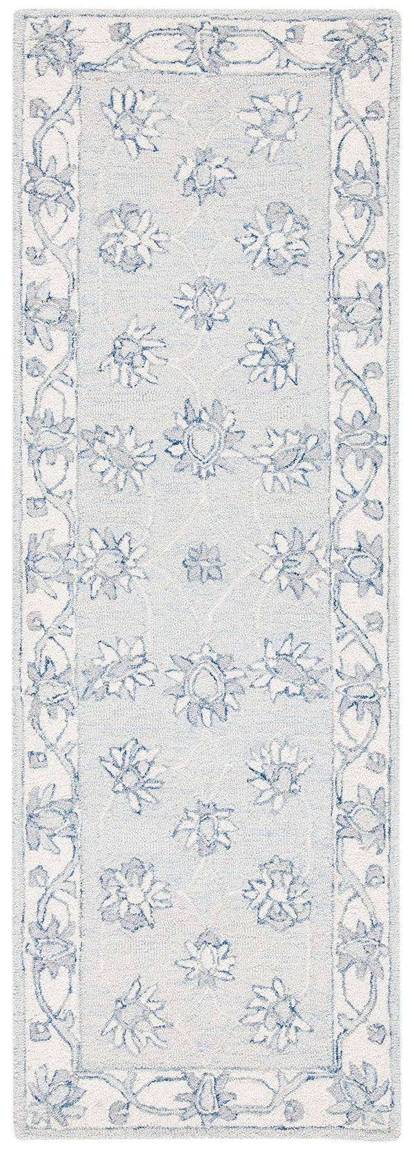 Micro-Loop Wool Runner Rug 2'3" x 7' – Light Blue & Ivory