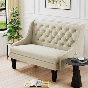 50" Modern Loveseat Settee Sofa – Linen Fabric, Tufted 2-Seat Couch