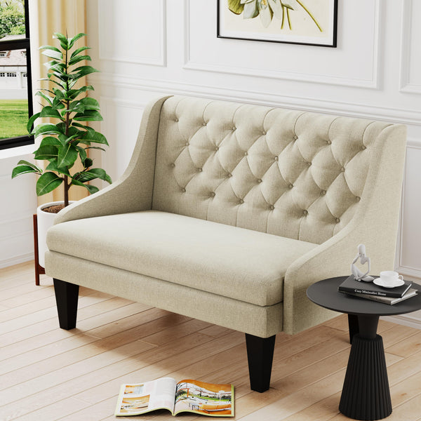 50" Modern Loveseat Settee Sofa – Linen Fabric, Tufted 2-Seat Couch