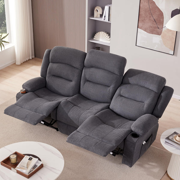 3-Seater Recliner Sofa with Heat, Massage & USB Port