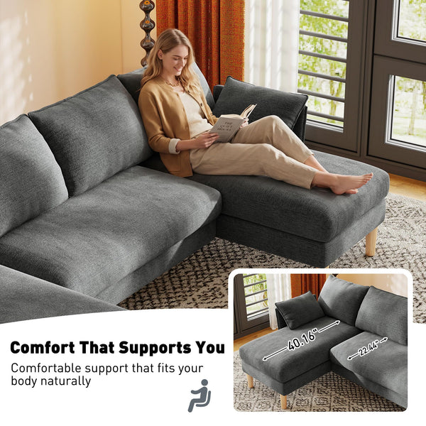 U-Shaped Sectional Sofa with Double Chaise Lounge – Dark Gray
