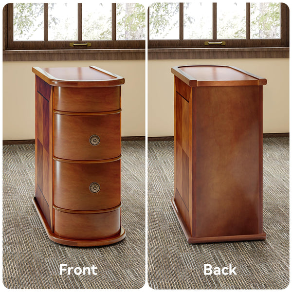 Wood End Table with 2 Drawers Slim Nightstand