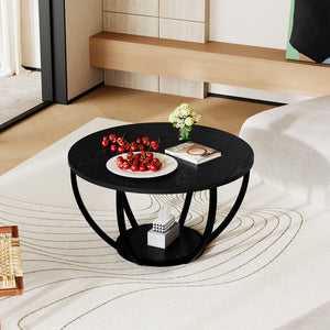 Round Coffee Table 2-Tier with Storage Shelf