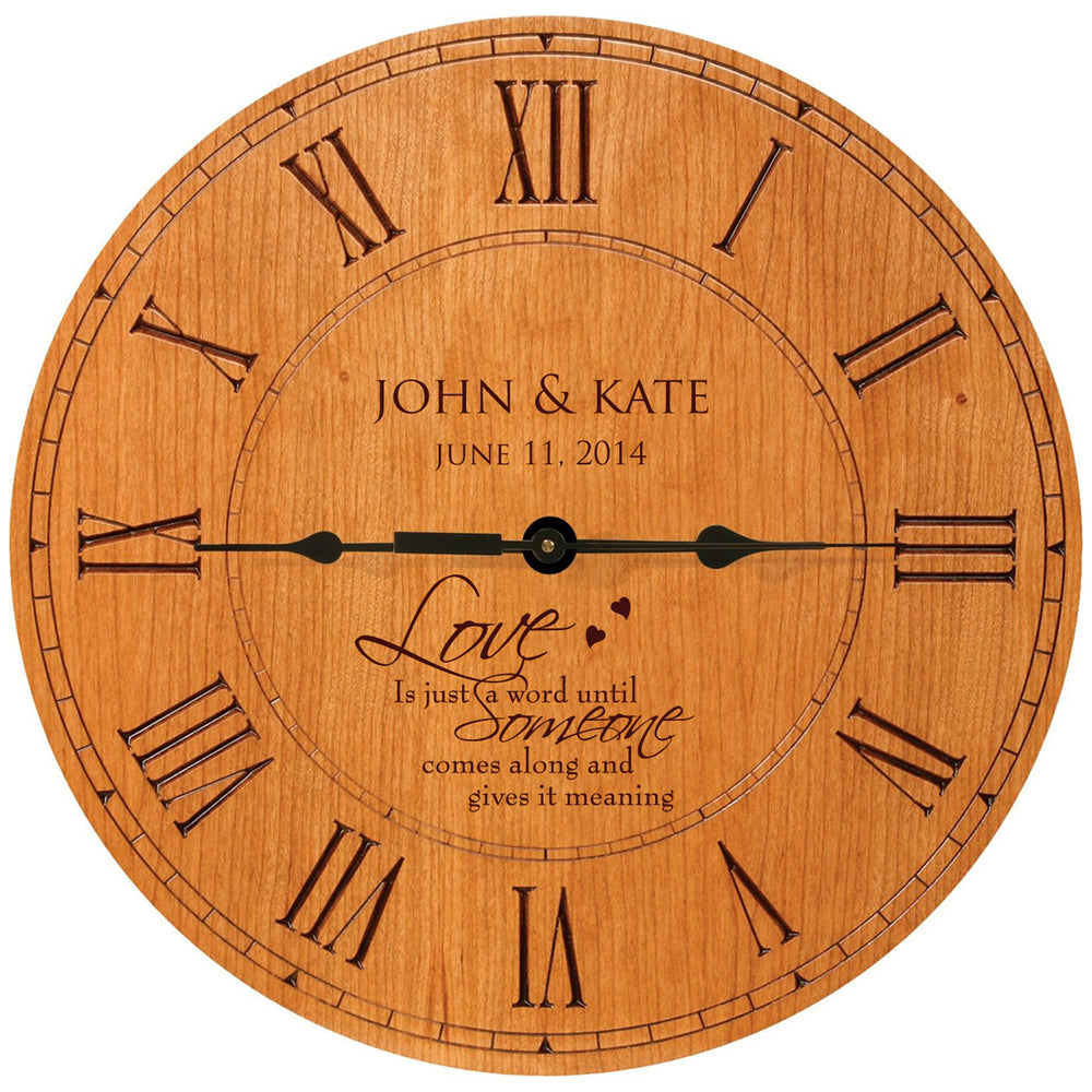 Personalized Wedding Wall Clock – Round Wood Analog Clock 12x12
