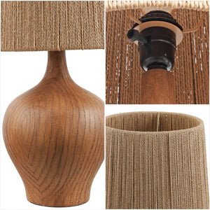23" Rustic Farmhouse Resin Gourd LED Table Lamp with Paper Rope Shade