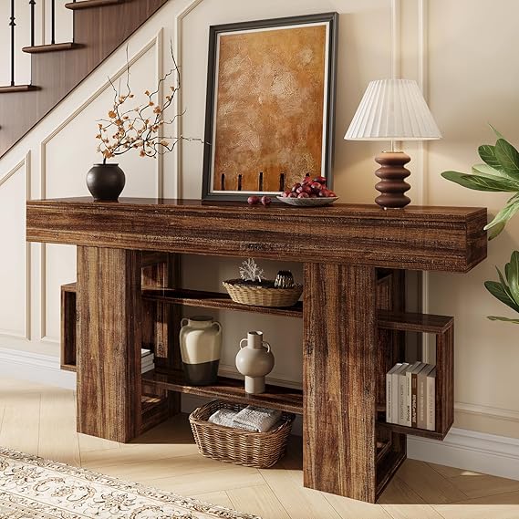 63" Farmhouse Console Table with Storage Shelf