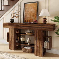 63-Inch Farmhouse Console Table with Storage