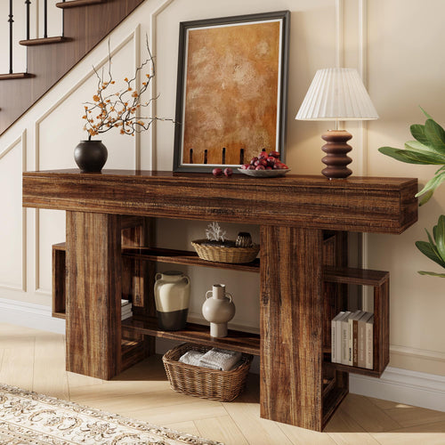 63-Inch Farmhouse Console Table with Storage