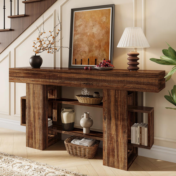 63" Farmhouse Console Table with 3-Tier Storage