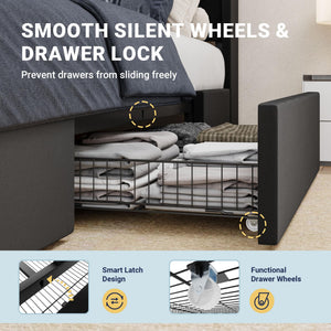 Velvet Platform Bed with Storage Drawers & USB Ports