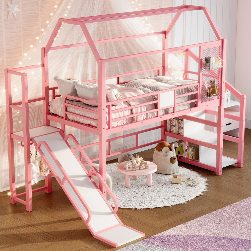 Twin Loft Bed with Slide, Stairs & Storage