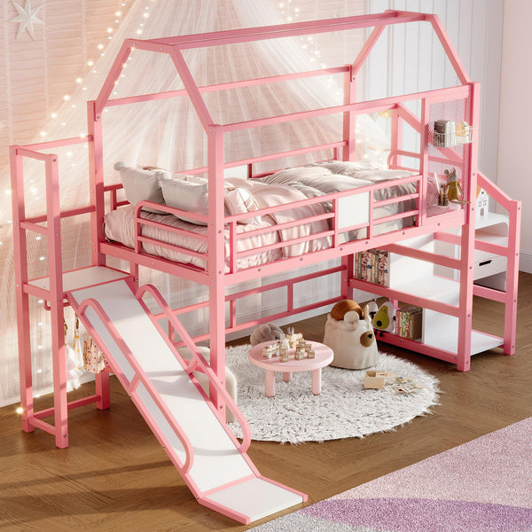 Twin Loft Bed with Slide, Stairs & Storage
