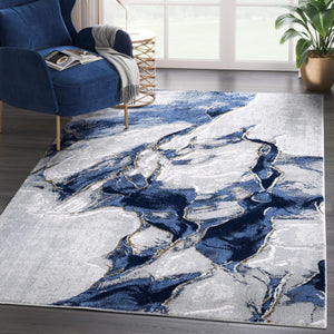 Abstract Grey Blue Area Rug – Machine Washable, Non-Shedding