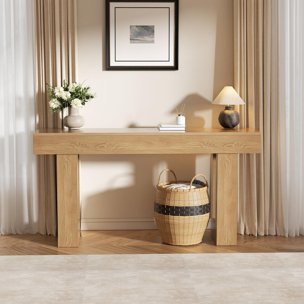 63-Inch Farmhouse Console Table – Entryway Sofa Table with Lower Shelf
