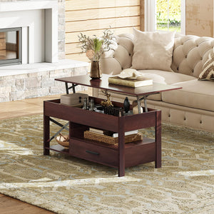Lift Top Coffee Table with Storage Drawers & Hidden Compartment