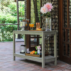 Solid Wood Outdoor Console Table with 2 Shelves