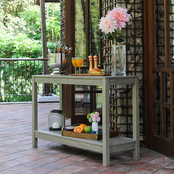 Solid Wood Outdoor Console Table with 2 Shelves