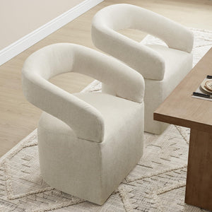Upholstered Dining Chairs Set of 4 with Hidden Casters
