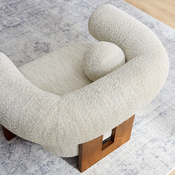 Boucle Accent Armchair with Pillow & Wood Legs