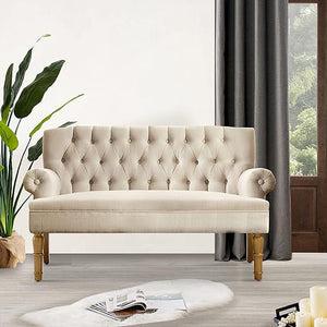 Tufted Linen Loveseat Sofa for Living Room